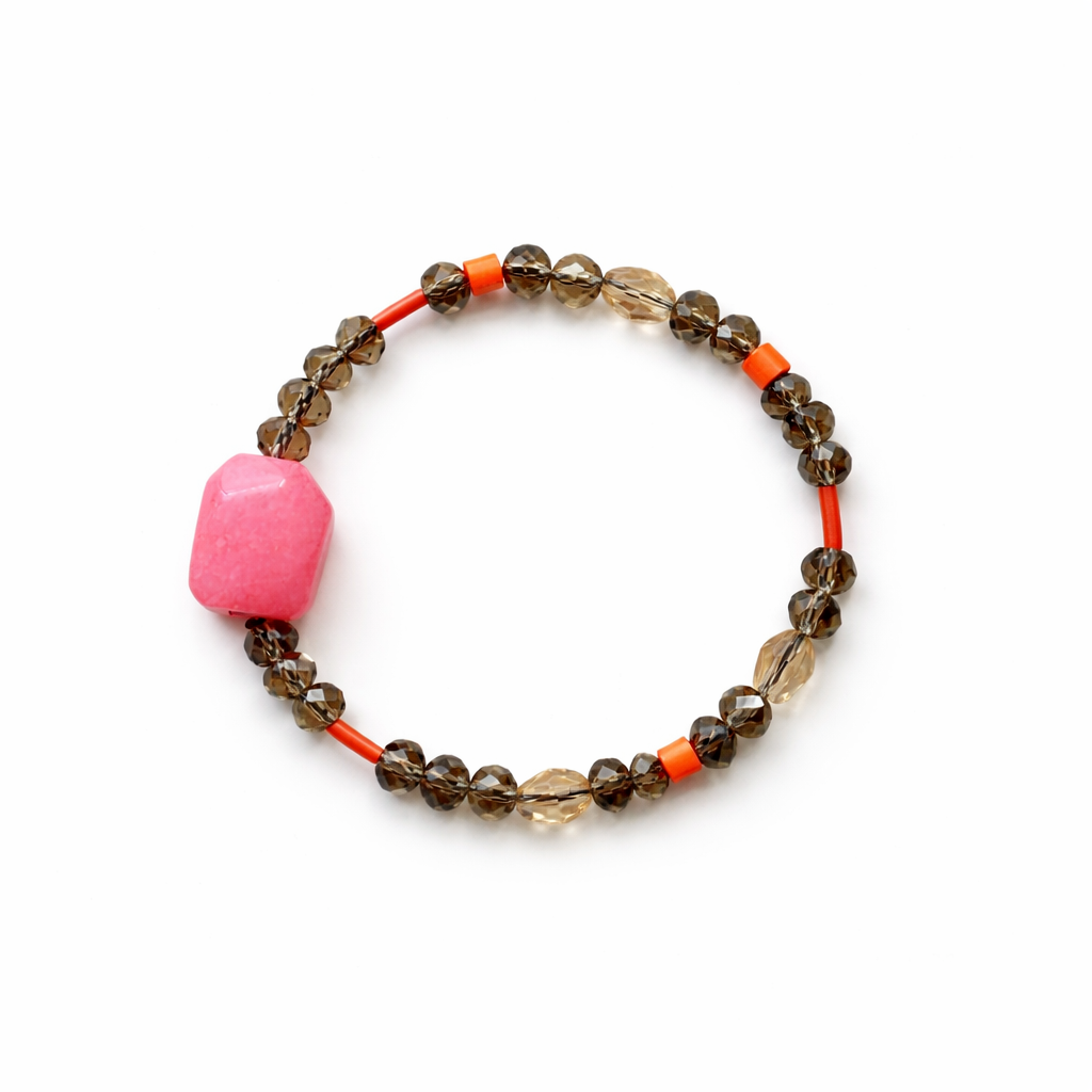 Anther House Beaded bracelet with a pink bead on a white background Made in Philly