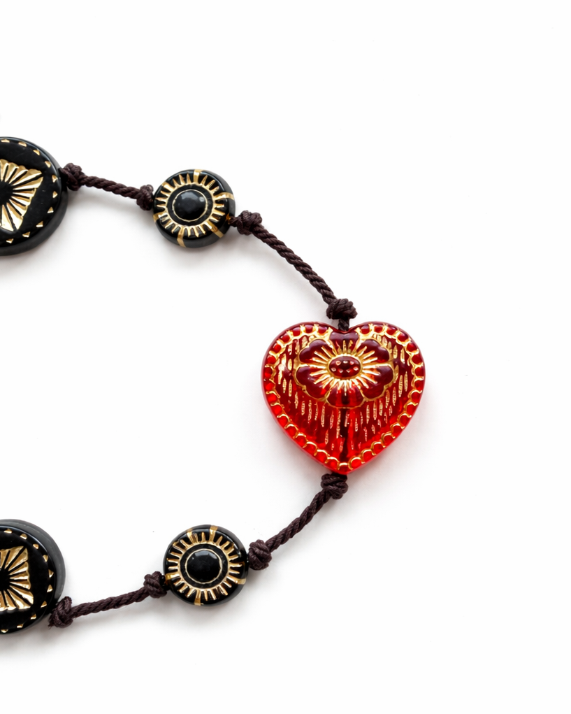 Anther House Bracelet with Czech beads on a white background