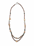 Earthy Natural Stone Beaded Necklace with handmade layered design, mixed beads, and silver-tone toggle closure