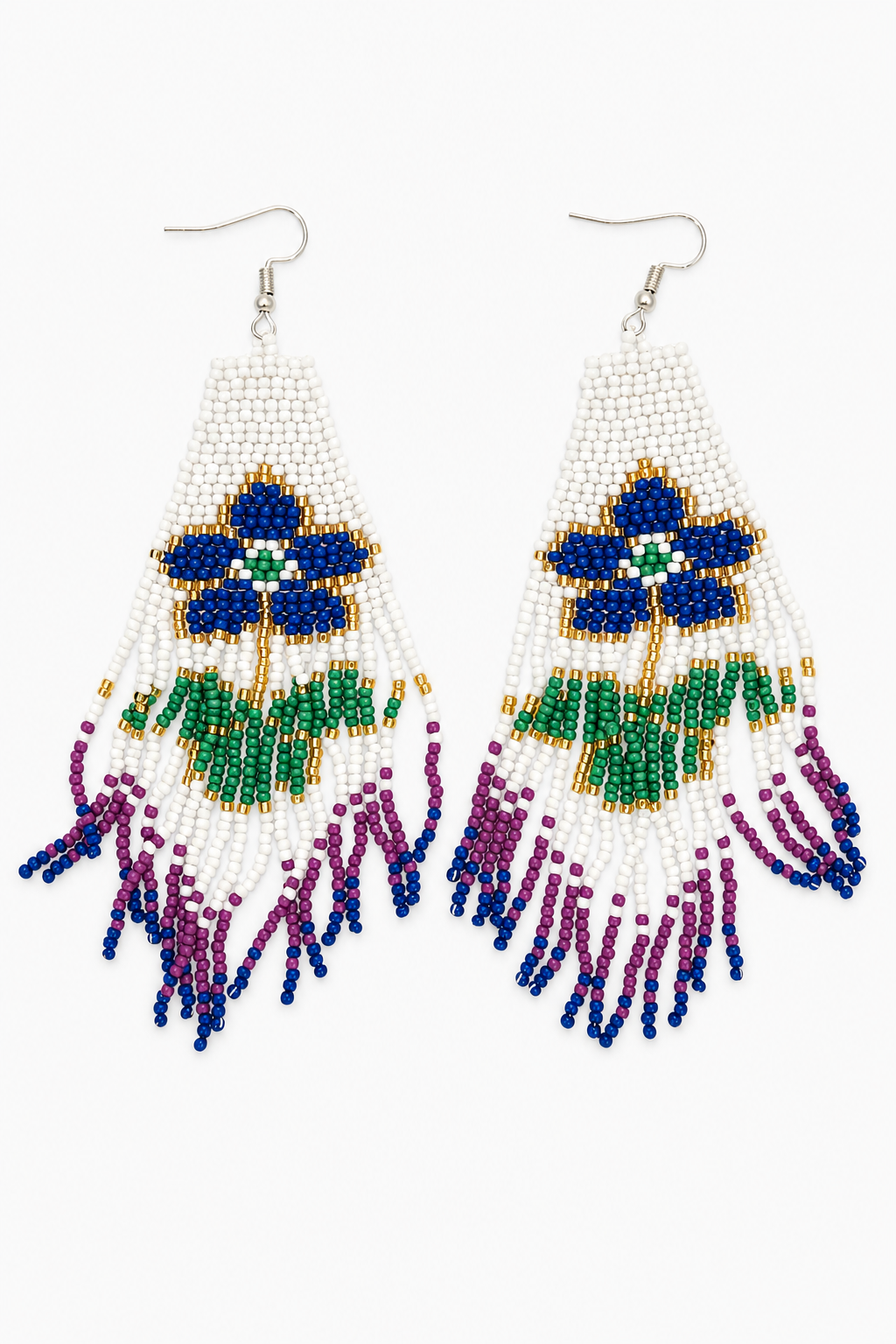 Blue Hibiscus Flower Beaded Earrings