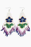 Blue Hibiscus Flower Beaded Earrings