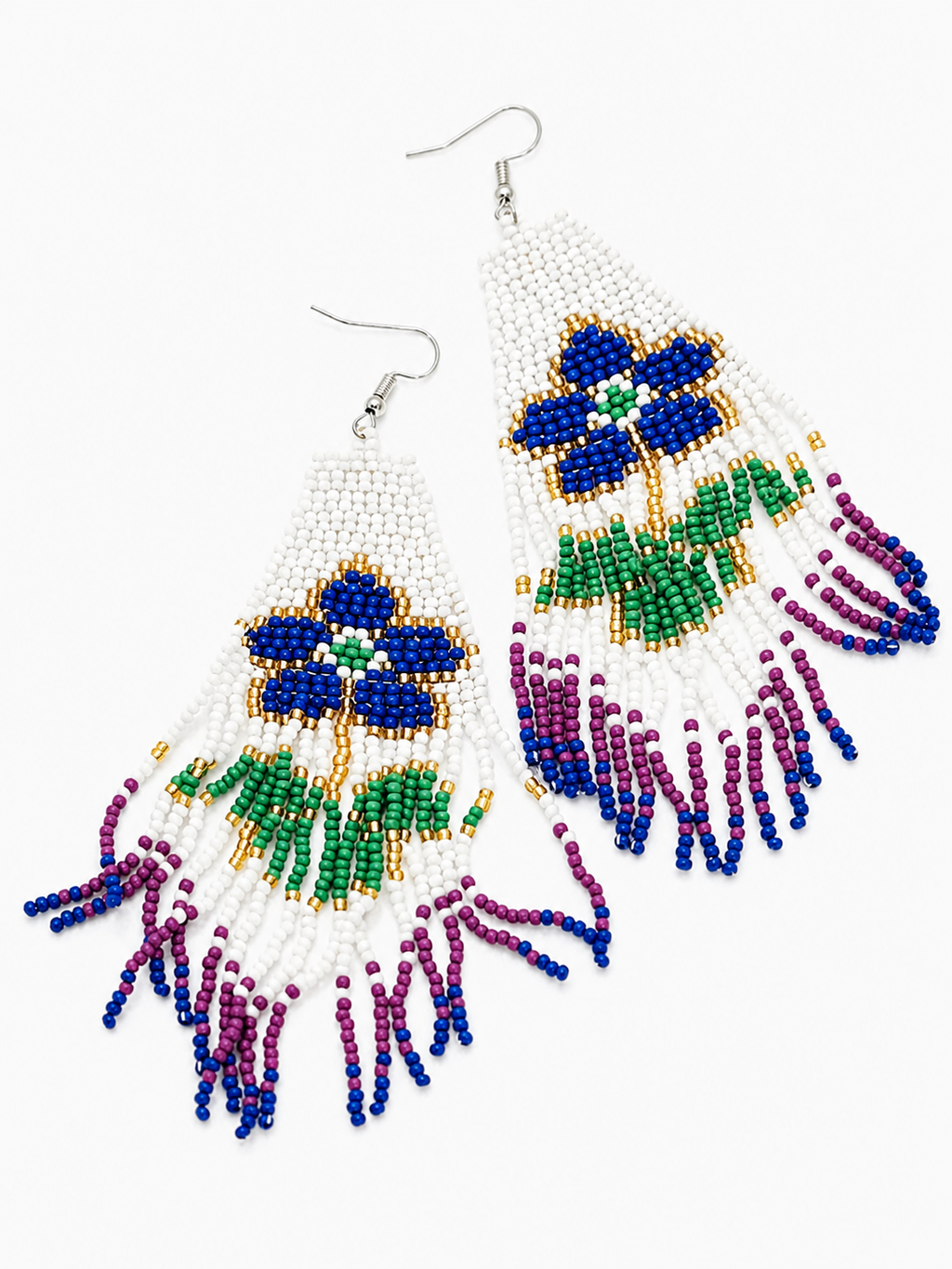 Blue Hibiscus Flower Beaded Earrings